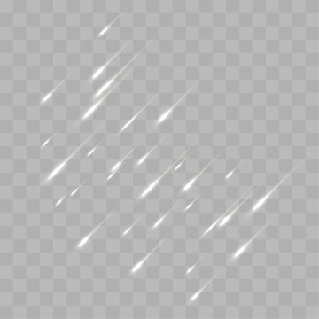 White Falling Snow Streaks Isolated on Transparent Background