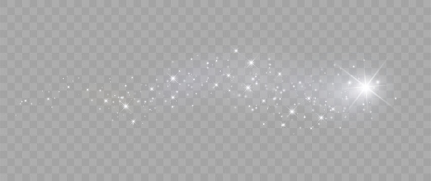 White Glitter Dust and Sparkle Trail Isolated on Transparent Background