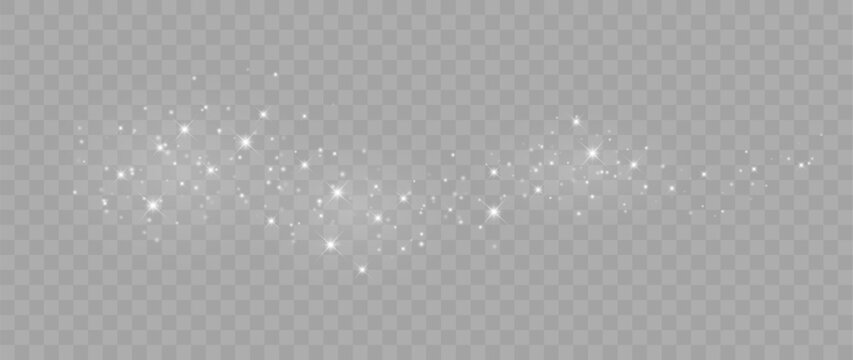 White Sparkle and Glitter Trail with Shining Stars Isolated on Transparent Background