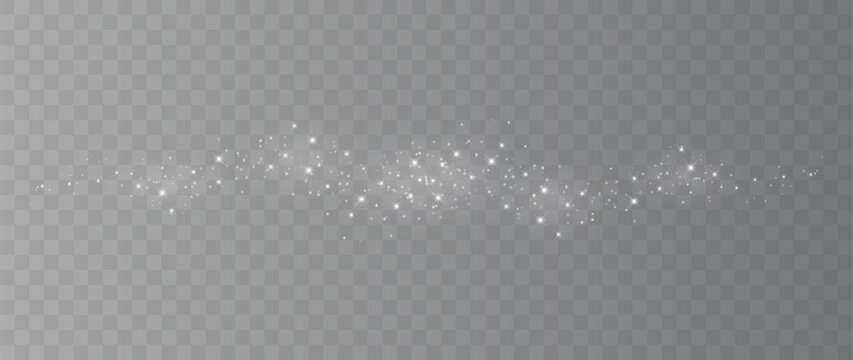 White Glitter Sparkle Trail with Bright Star Light Isolated on Transparent Background