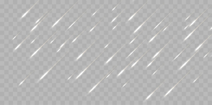 White Falling Rain Light Streaks Isolated on Transparent Background