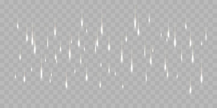 White Falling Snow and Rain Streaks Isolated on Transparent Background