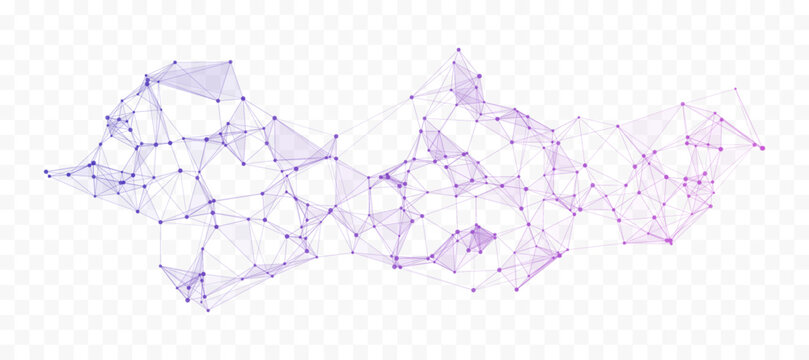 Purple Polygonal Network Wave with Connected Nodes and Lines on Transparent Background