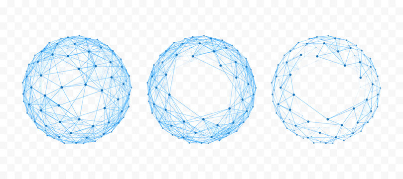 Blue Wireframe Technology Globes Made of Connected Lines and Dots