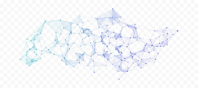 Blue Gradient Polygonal Network Mesh with Dots and Lines on Transparent Background
