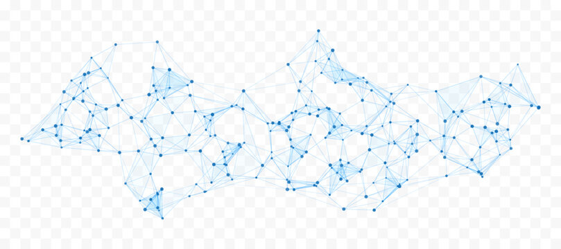 Blue Technology Network Mesh with Points, Lines and Polygon Shapes on Transparent Background