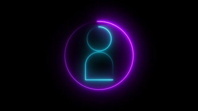 Glowing neon color user contact circle in man icon animation profile people man male identity account icon sign symbol on black background