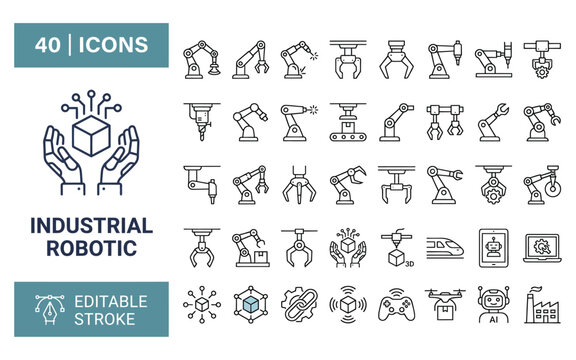 Comprehensive Collection of Industrial Robotic Vector Icons