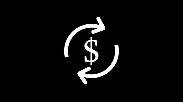 Dollar exchange icon animation with circular arrows on white background. 4k video