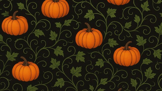 Pumpkin-themed autumn pattern desktop wallpaper