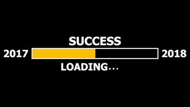 Loading bar from 2017 to 2018 new year transfer animation. Almost reaching New Year ,LOADING...text, alongside a success loading business progress and achieving goals investment, finance, innovation.