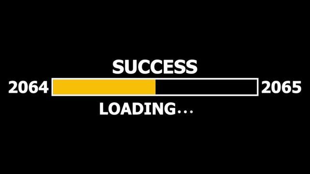 Loading bar from 2064 to 2065 new year transfer animation. Almost reaching New Year ,LOADING...text, alongside a success loading business progress and achieving goals investment, finance, innovation.