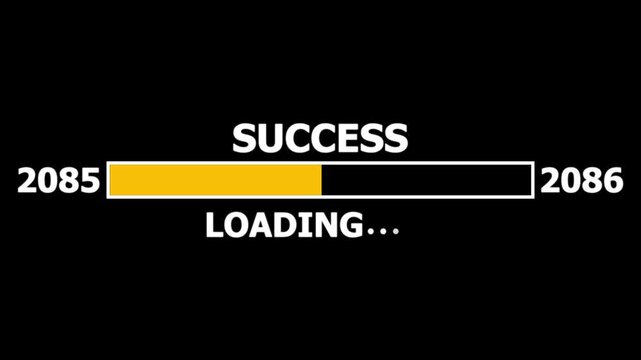 Loading bar from 2085 to 2086 new year transfer animation. Almost reaching New Year ,LOADING...text, alongside a success loading business progress and achieving goals investment, finance, innovation.