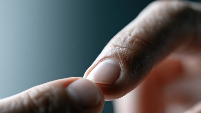 Close-up of two fingers about to touch, symbolizing connection, decision, or intimacy. The focus is sharp on the fingertips, with a blurred, moody background