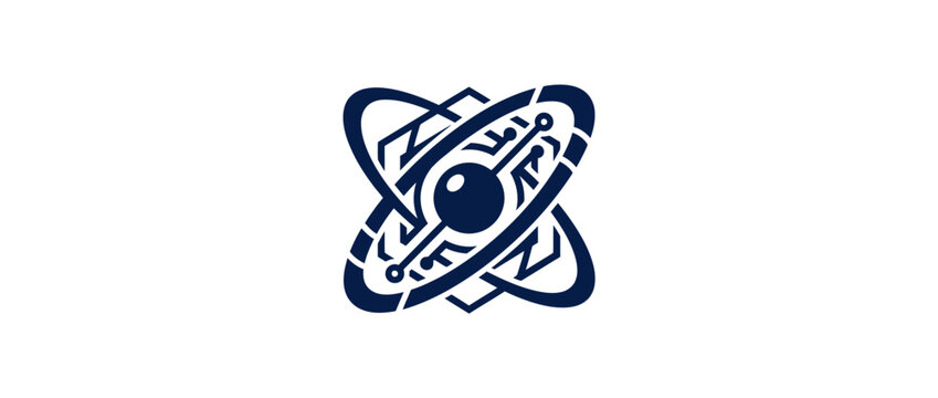 Abstract atomic structure logo with circuits