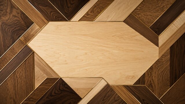 Geometric Wood Parquetry Background with Copy Space