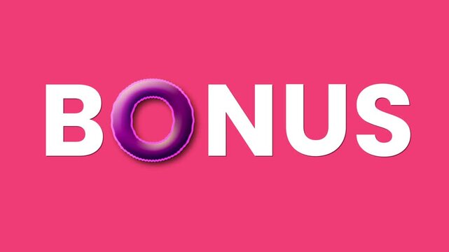 Animated word BONUS appears with a colorful ring replacing letter O, vibrant pink background, motion graphic.