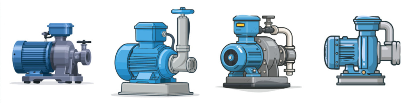 A sleek blue centrifugal pump with industrial design elements stands prominently against a clean white background