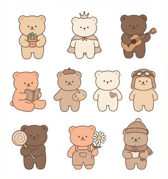 set of funny cartoon bear animals