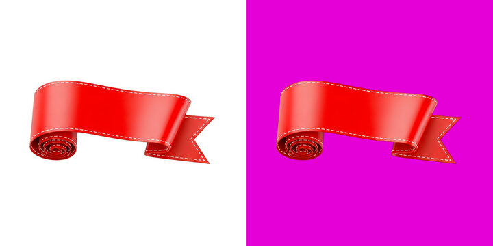 A shiny red ribbon banner scroll for text display isolated on a bright colorful background transparent png