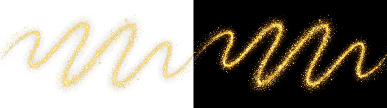 Abstract gold glowing wavy light trail with sparkles abstract particle radiance