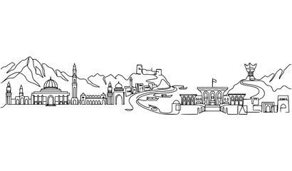 Fototapeta premium Minimal Muscat Skyline Continuous Line Art Vector with Famous Oman Landmarks