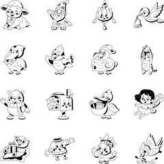 Playful festive characters featuring woodland animals, birds, mail, candles, fairies, reptiles, and holiday decorations in a cheerful seasonal vector style.   © SmashingStocks