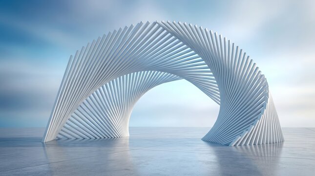 Modern Futuristic White Parametric Architectural Installation on Reflective Surface