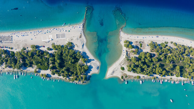Summer Turquoise Lagoon and Sandy Beach in Halkidiki Greece