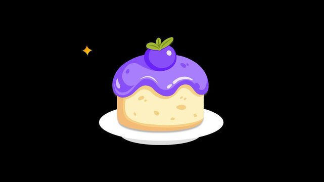 piece of cake with cream and blueberry animation