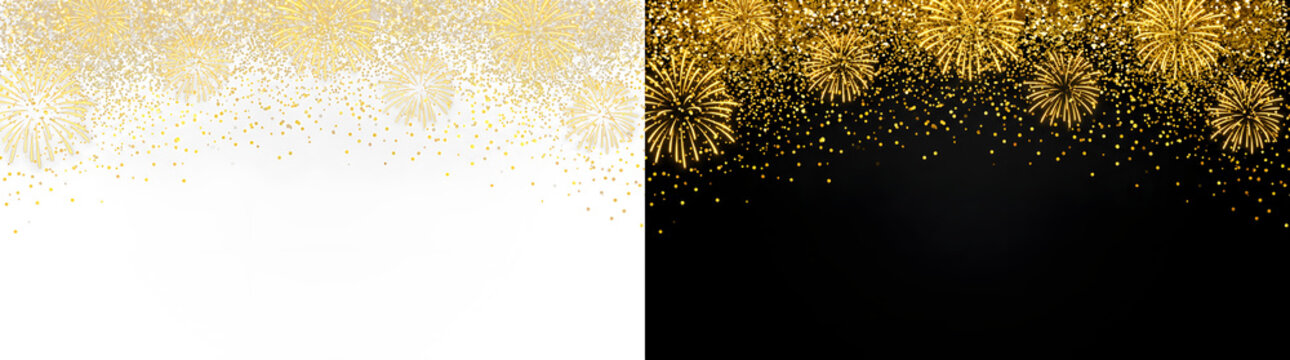 Abstract gold glitter fireworks explosion border design with fireworks celebration abstract