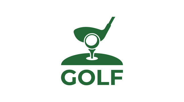 Minimalist green vector illustration of a golf ball and club icon for professional sports branding