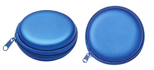 Set of blue round zipper storage cases, isolated on transparent cutout background © Yeti Studio