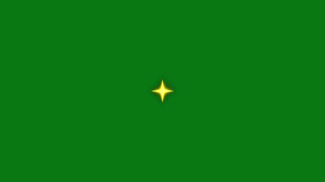 Golden sparkling star shine animation with glitter dust trail, glowing retro twinkle effect, blinking cartoon stars, seamless, overlay for logo reveal, celebration and, green background. 4k video