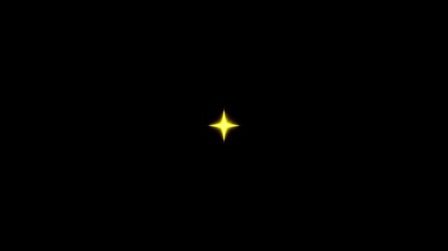 Golden sparkling star shine animation with glitter dust trail, glowing retro twinkle effect, blinking cartoon stars, seamless, overlay for logo reveal, celebration and, black background. 4k video