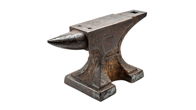 Heavy rustic ancient iron blacksmith anvil tool isolated on transparent background