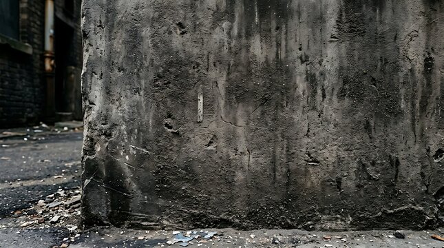Dirty old concrete wall with debris.