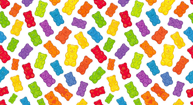 Colorful Gummy Bear Candies Pattern Seamless Background