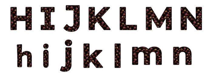 Naklejka premium Creepy Zombie Eyes Pattern h, i, j, k, l, m, n word design abc Alphabet letter text typography font