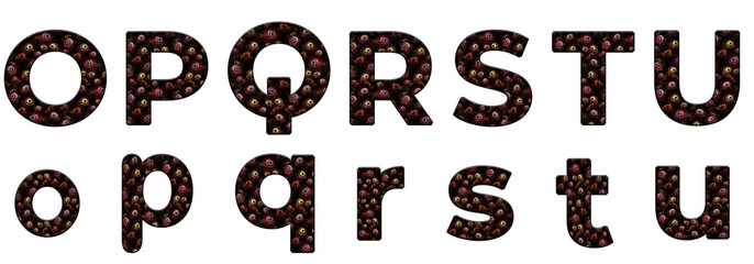Creepy Zombie Eyes Pattern o, p, q, r, s, t, u word design abc Alphabet letter text typography font © skopurbo