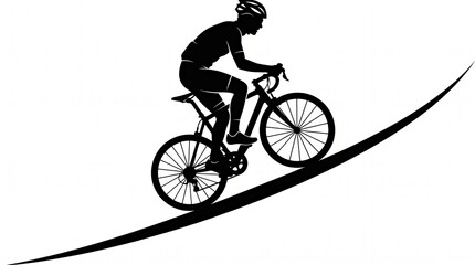 Fototapeta premium Silhouette of Cyclist on Mountain Bike Against White Background