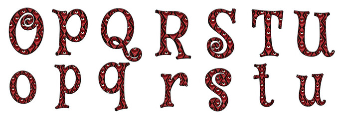 Damask cartoon Zombie Eyes Pattern o, p, q, r, s, t, u word classic fontart design abc Alphabet letter text typography font © skopurbo
