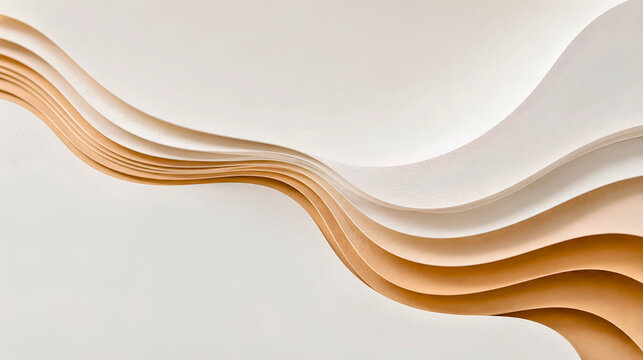 Abstract topographic waves made of layered white and beige matte paper