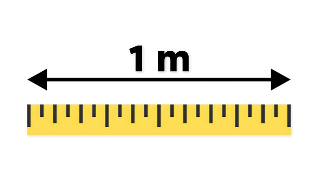 One meter measurement graphic with yellow ruler and black arrows measurement distance dimension straight geometry precision engineering technical calibration standard