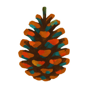 PNG Colorful artistic pine cone illustration.