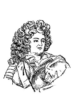 Claude Louis Hector de Villars, Marshal General of France, with voluminous curly wig and historical attire, old vintage illustration, 1897.