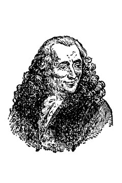 Voltaire (1694&ndash;1778), French Enlightenment writer and philosopher, in a powdered wig, old vintage illustration, 1897.