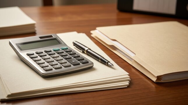 Modern Tax Calculation Documents Desk Stock Image With Professional Lighting and Copy Space