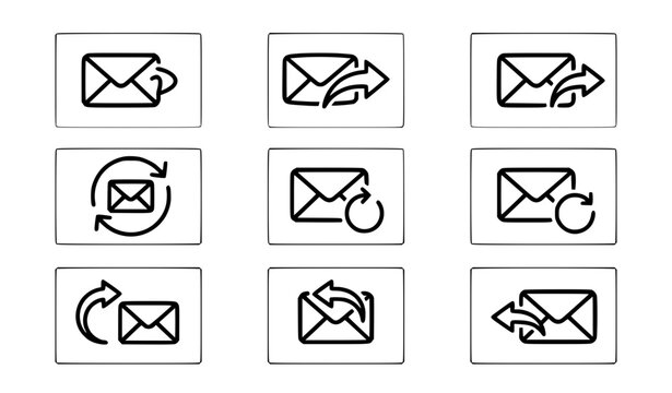 Minimal Email Action Icons with Forward Reply and Resend Symbols Black Outline Vector Set