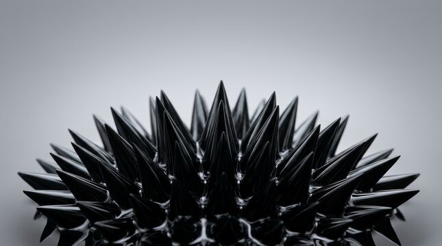 Magnetism creating complex spike patterns in a black ferrofluid liquid.